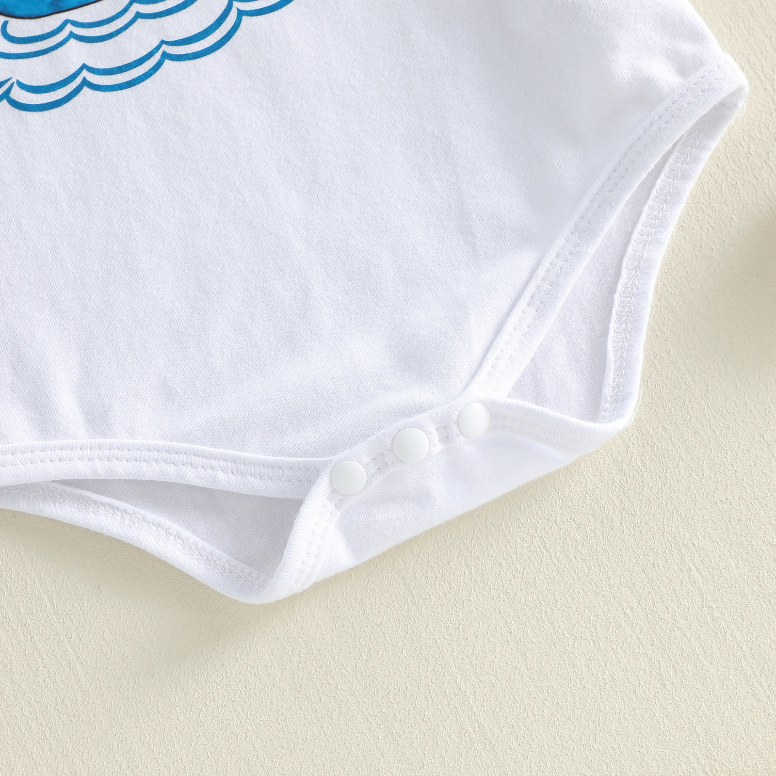 

Baby Boy Summer Jumpsuit Infant White Short Sleeve Round Neck Sailboat Cloud Wave Print Romper