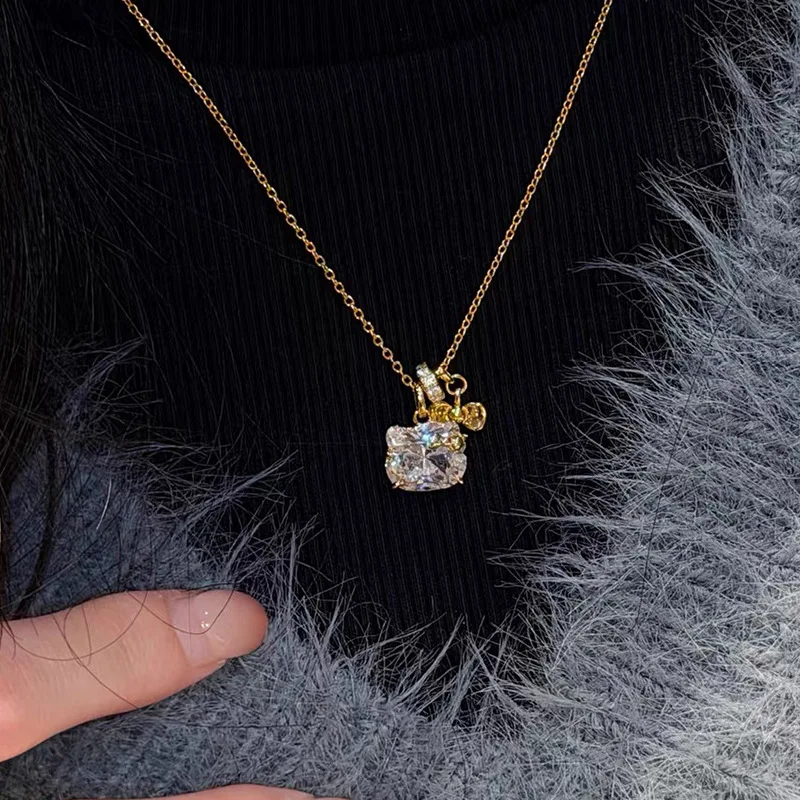 New 100% S925 silver 9 * 10mm imported Redion fashionable high-end ice flower bow necklace sweet temperament wedding jewelry