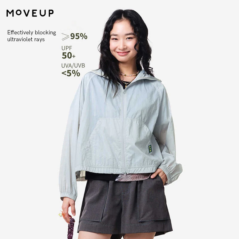 

MOVEUP UV Protection Jacket 2026 Summer New Hoodie Raglan Sleeve Woven Label Pocket Breathable Casual Sun Shield Top 3ELX21501