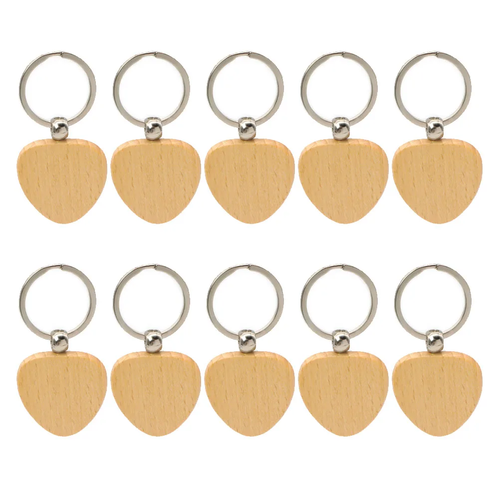 10pcs Heart Wood Keychains Blanks Wooden Keyrings Suitable for Laser Engraving Gift