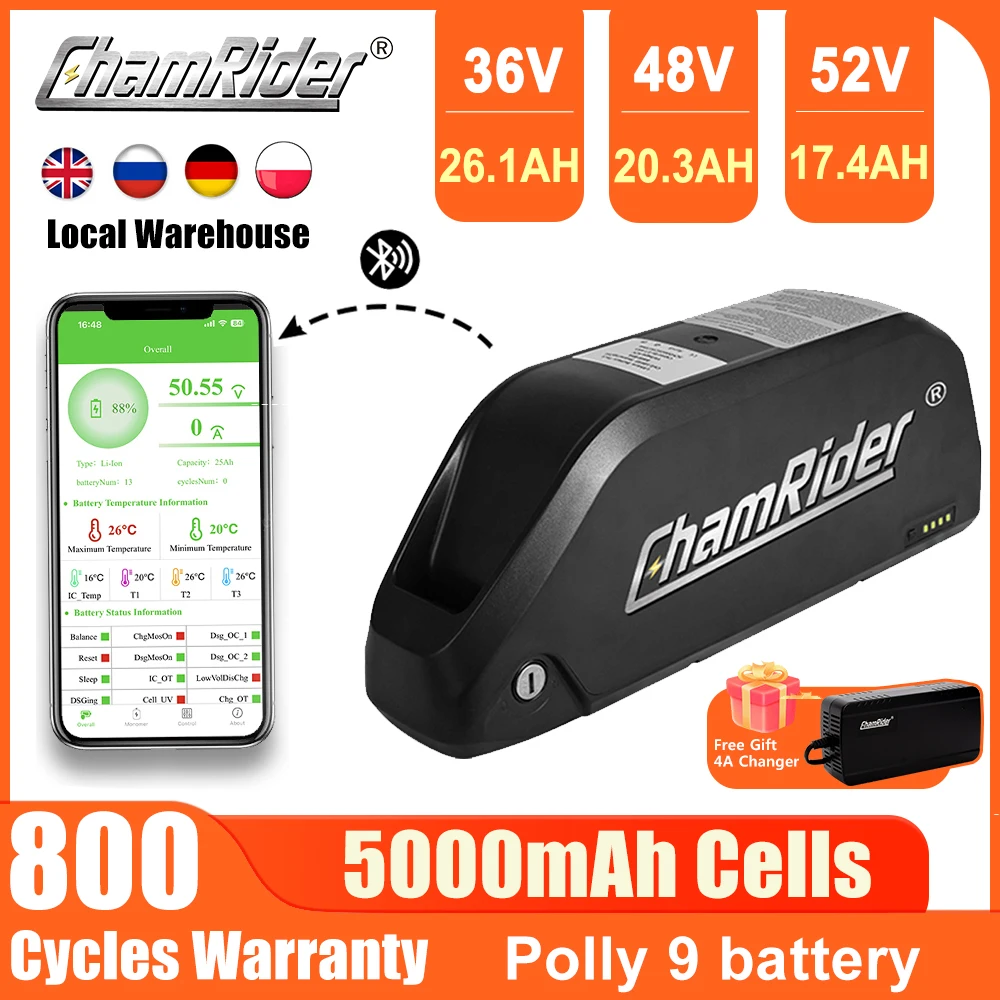 Chamrider Polly 48V 30AH Ebike Battery Downtube 52V Electric Battery BluetoothBMS Original 21700 Lithium lion Battery 18650 Cell