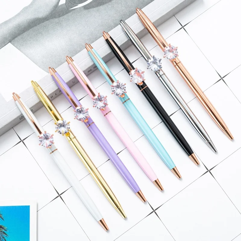 1 Piece Candy Color Ballpoint Pen School Office Supply Wedding Stationery Crystal Diamond Metal Rose Gold Pens Pens for School