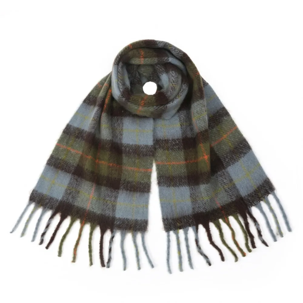 Elegant Mohair Plaid Wool Scarf Long Thick Winter Cashmere Scarves Preppy Rainbow Tassel Shawl Student