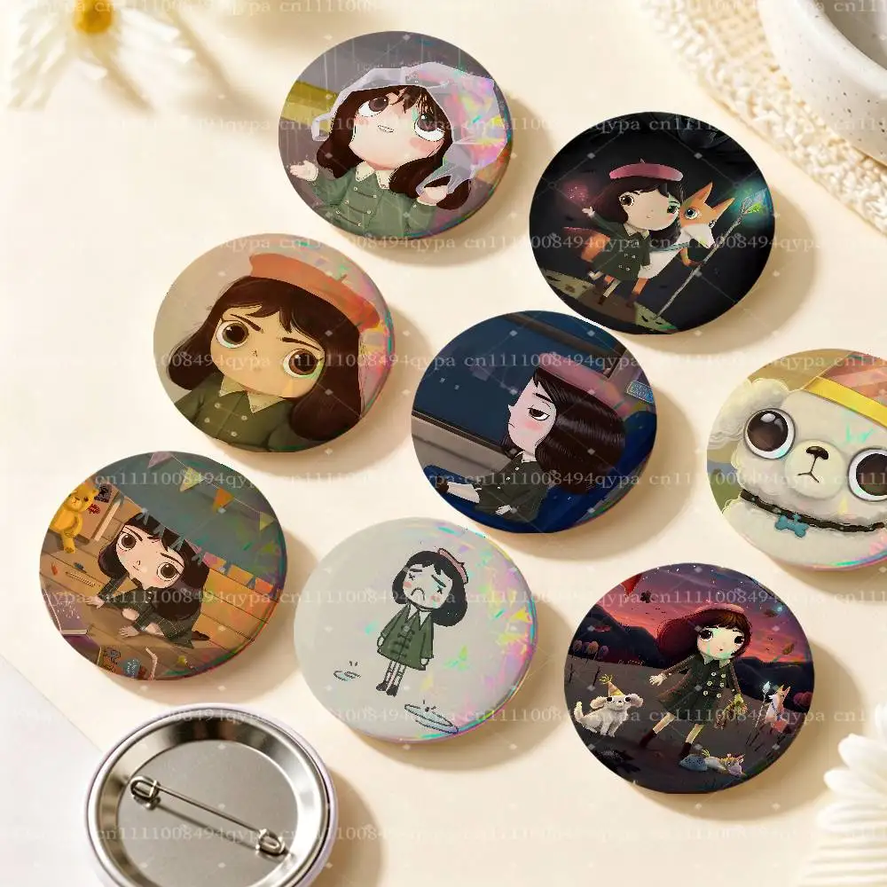 L-Little Misfortune Lore Pin Buttons Round Badge for Clothes Bags Hats Pins Accessories Backpacks Tote Bags Outfit Decor