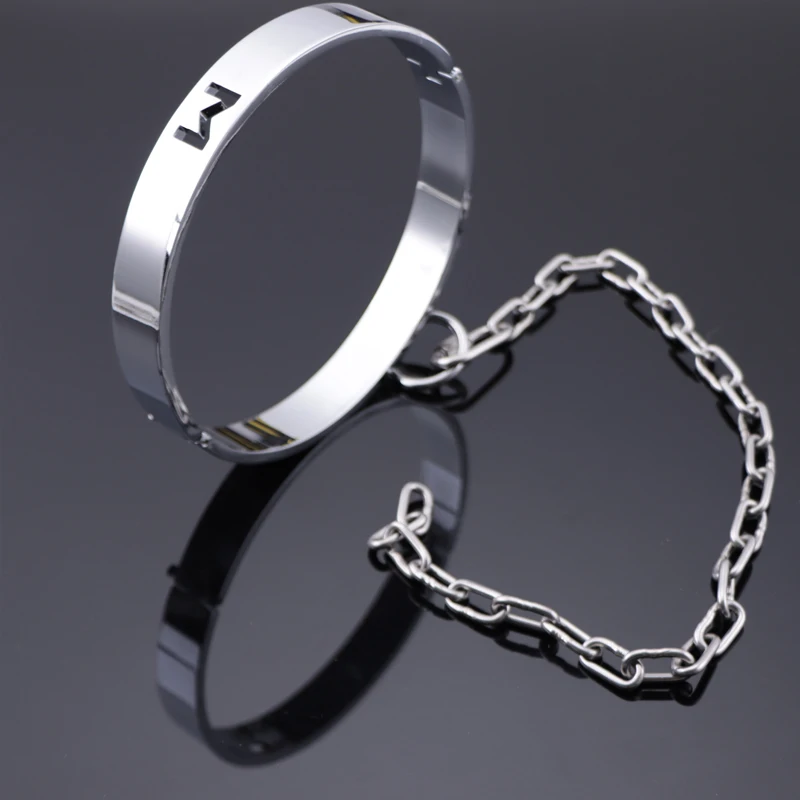 BDSM Bondage Set Metal Wrist Handcuffs Ankle Cuffs with Chain Neck Collar Restraints Shackle Adult Sex Toys for Women/Men/Slave