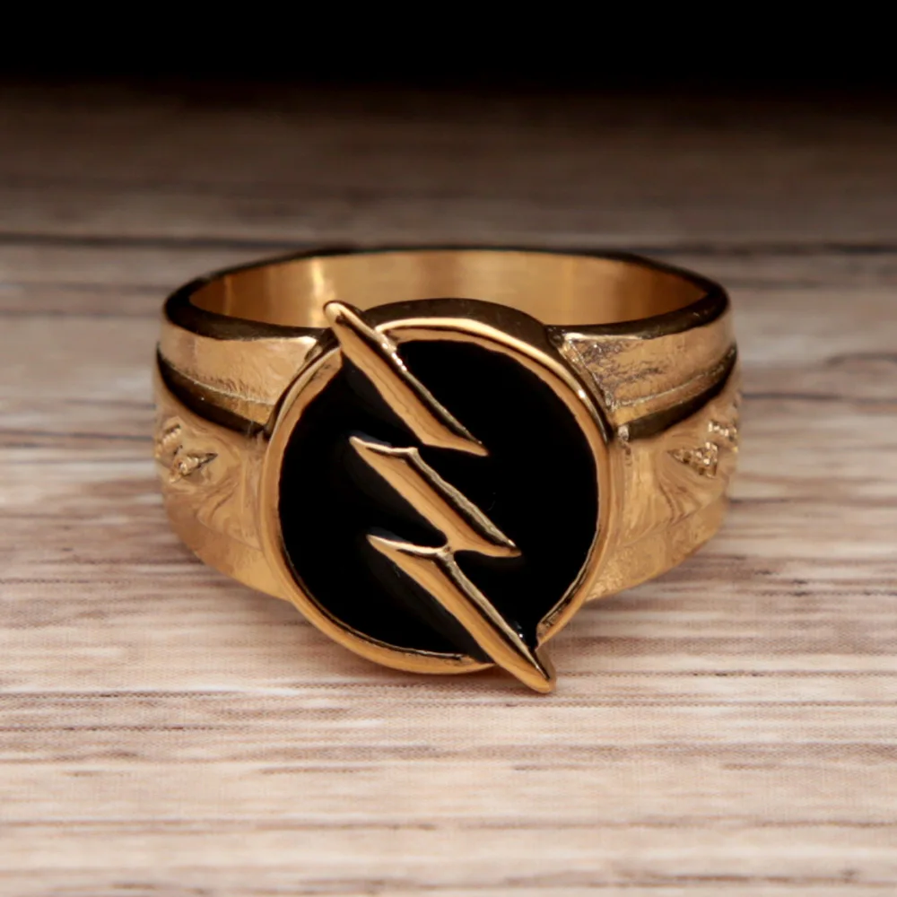 Vintage Mens Gold Color 316L Stainless Steel Lightning Ring Hip Hop Finger Rings for Men Fashion Women Jewelry Gifts for Couple