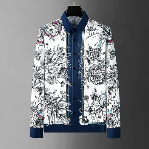 2025 Primavera Verano camisa con estampado Floral hombres Vintage Slim Fit camisas casuales de manga larga camisa de vestir Formal Social de negocios S-5XL