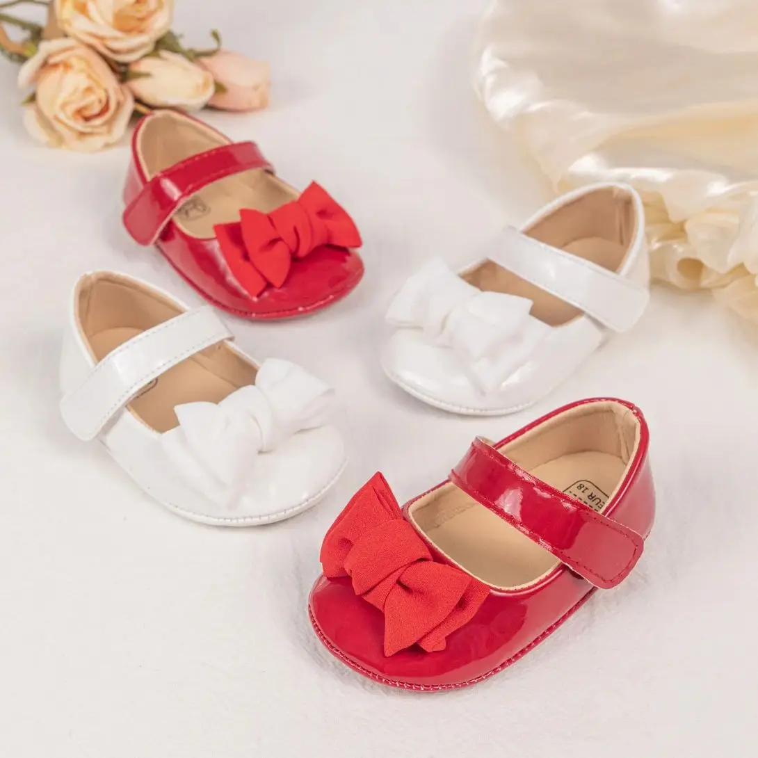 KIDSUN neonate scarpe PU Leather Casual Bowknot Dress Shoes gomma antiscivolo Party Wedding Princess Baby Shoes 0-18M