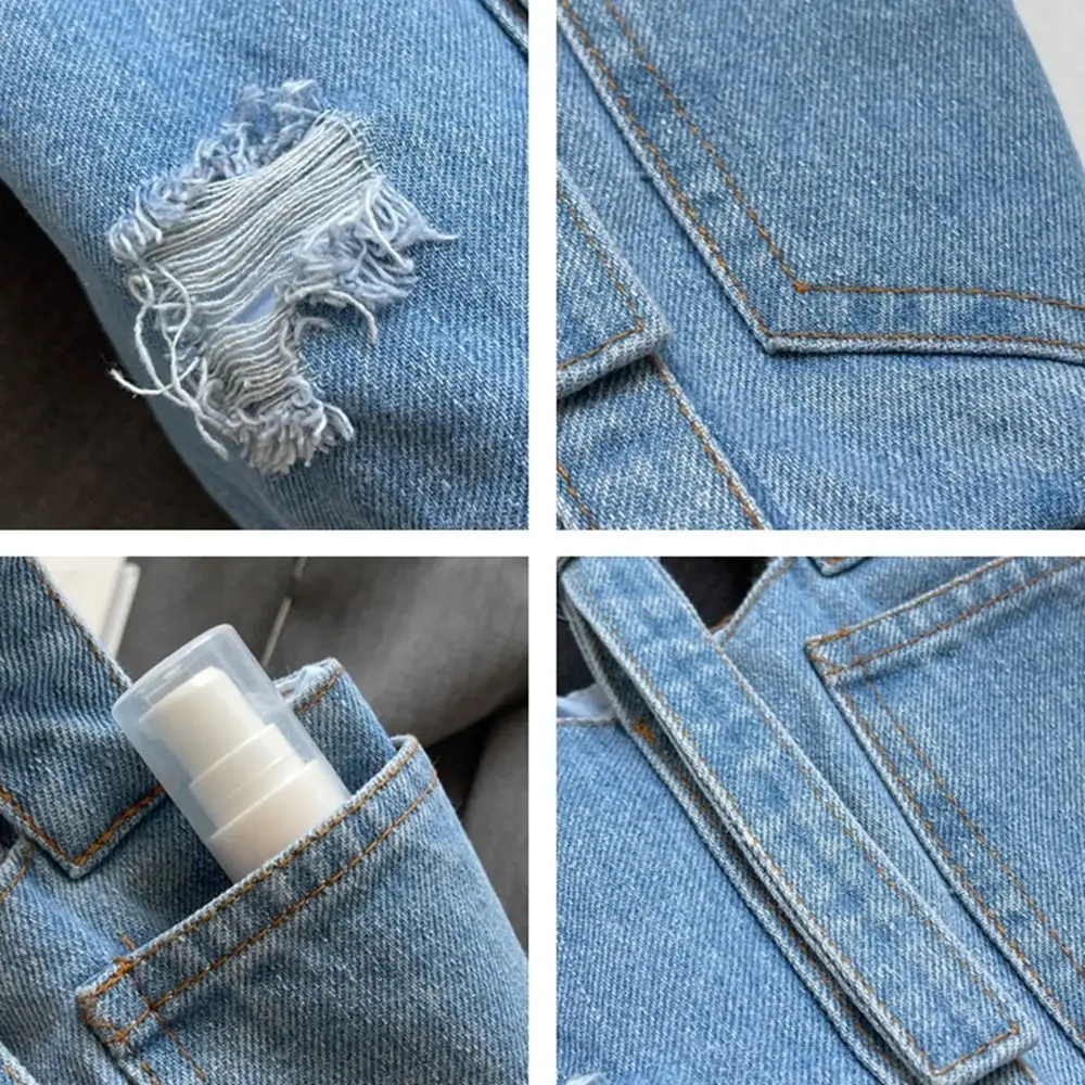 대용량 데님 버킷백 핸드백 토트백 (휴대폰 포켓, 구멍 있는 숄더백, 캔버스 도시락 가방 포함) 여성용