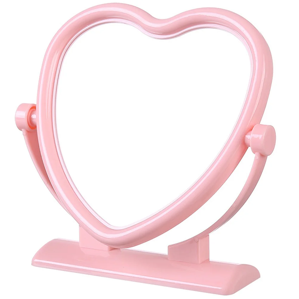 กระจกแต่งหน้าแบบตั้งโต๊ะรูปหัวใจสองด้าน กระจกแต่งหน้าแบบพกพาสำหรับโต๊ะเครื่องแป้งในห้องนอน กระจกสำหรับห้องนอน