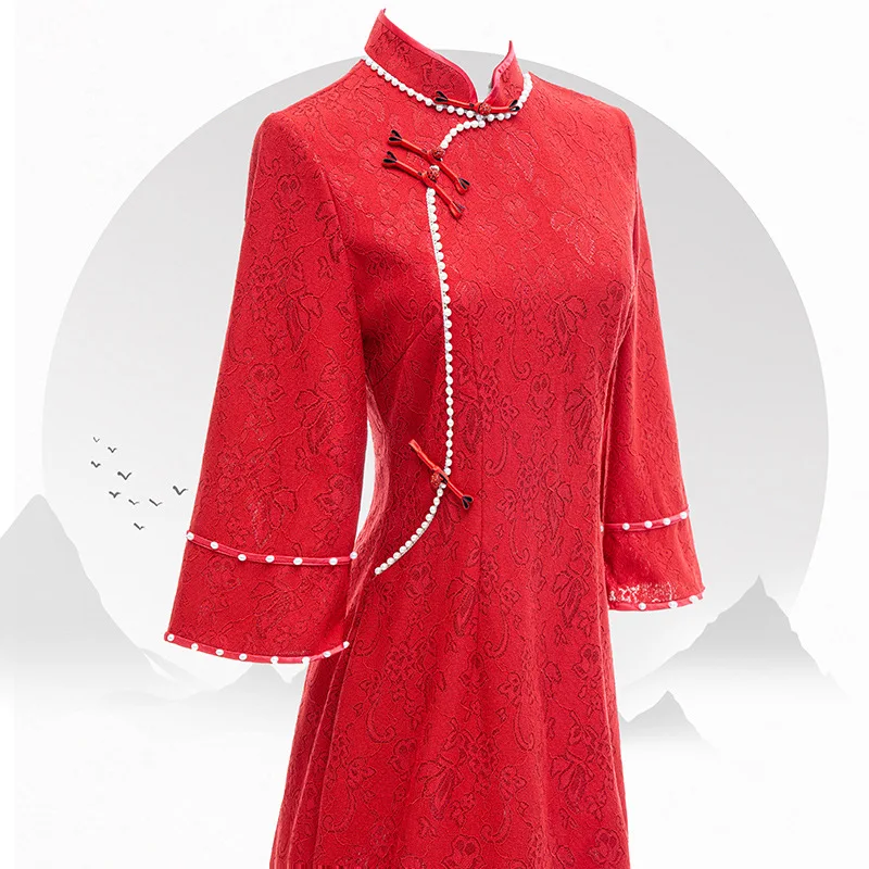 

Elegant Chinese Style Dress with Beads Sleeveless for Women Wedding Banquet Drinking Ceremony Reformed Hanfu Dress