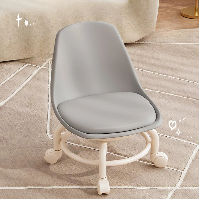 Kids Chair Solid Color Creative Backrest Small Stool Children's Pulley Rotating Stool Wheeled Home Mobile Soft Low Footstool