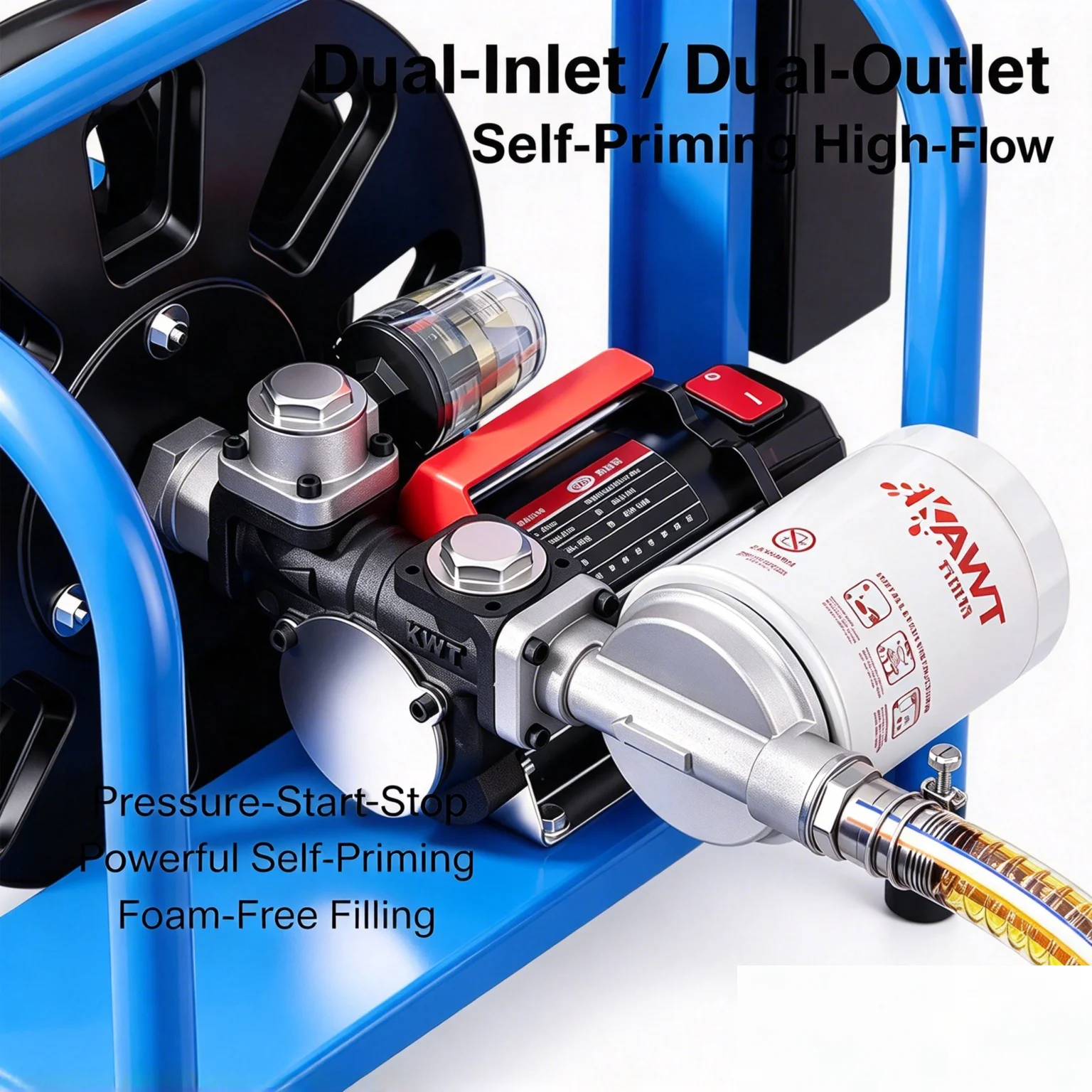 CAVITT 12V 24V 220V 380W Diesel Transfer Pump Auto Start Stop 10m Steel Wire Hose Reel Plastic Nozzle Truck Refueling