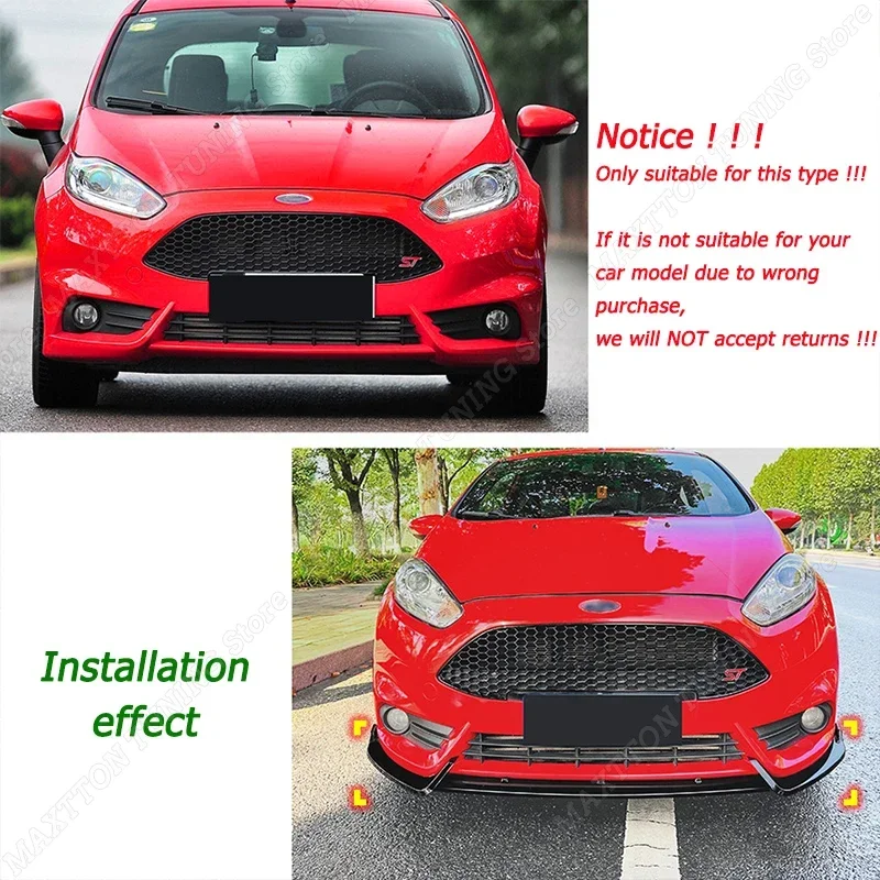 For Ford Fiesta MK6 ST 2012-2017 Car Front Bumper Splitter Lip Spoiler Diffuser Guard Body Kit Cover Gloss Black ABS Accessories