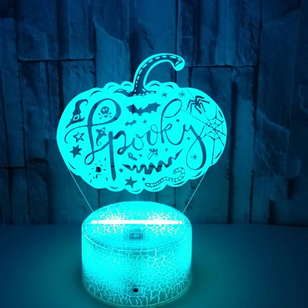 Halloween 3D Night Light Pumpkin Shape LED Illusion Lamp 7 Color Changing Nightlight Room Decorations Gift for Halloween Party