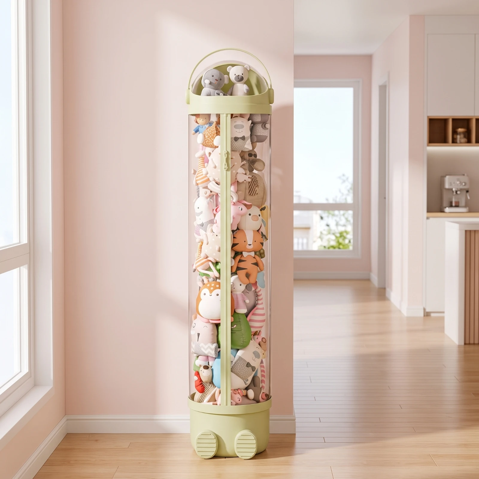 Organisateur de rangement pour peluches, organisateur de jouets en peluche transparent, bac de rangement pour jouets avec fermeture éclair, spacieux pour les enfants, salle de jeux