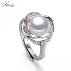 White Natural Pearl Rings For Women,Real Freshwater Pearl Ring 925 Sterling Silver Ring Wife Birthday Gifts