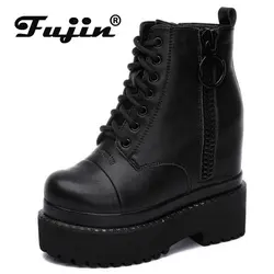 Fujin 12 cm mucca vera pelle autunno inverno peluche caldo piattaforma zeppa tacco nascosto sneakers grosso tacchi altissimi scarpe da donna