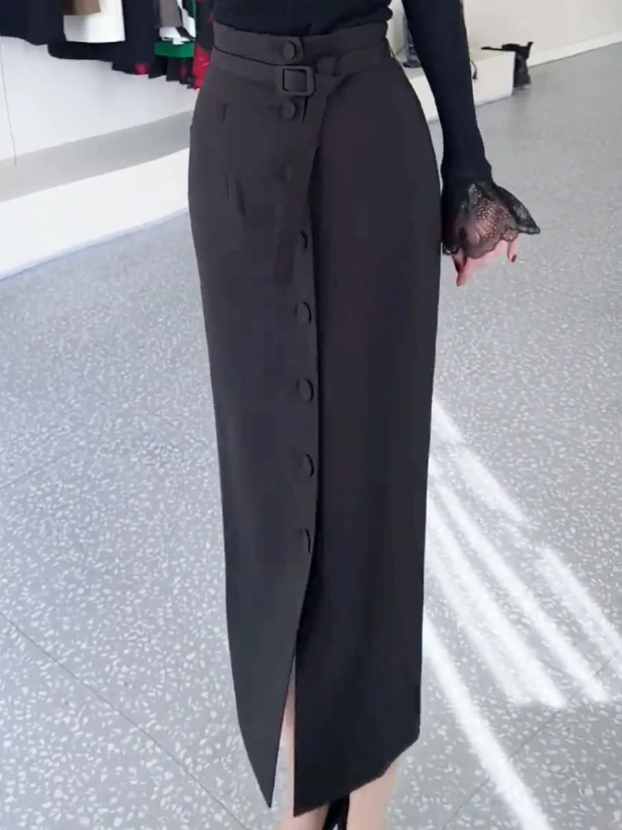 

Modern Ele Single Button Wrap Skirt High Waist Slimming Long Dr Autumn New Sle Faionable Busin Lady's Skirt