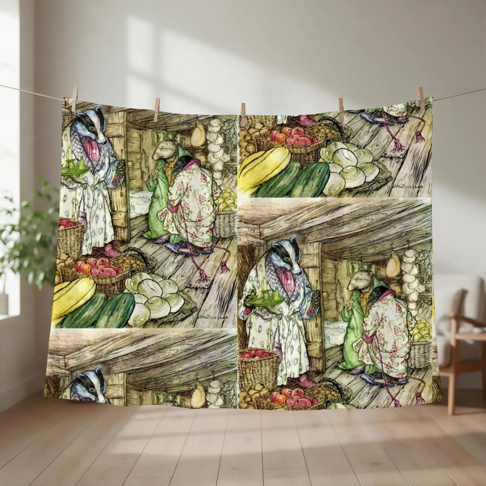 Badger's Winter Stores - Arthur Rackham for The Wind in the Willows Throw Blanket