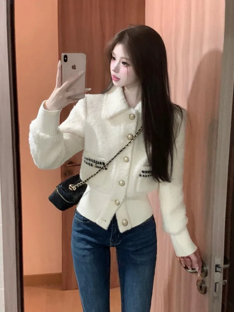 

Thiened Warm ort Waist-Cinching Jaet Outerwear Women's 2025 Winter New Sle Small Size Open Cardigan Top Faion
