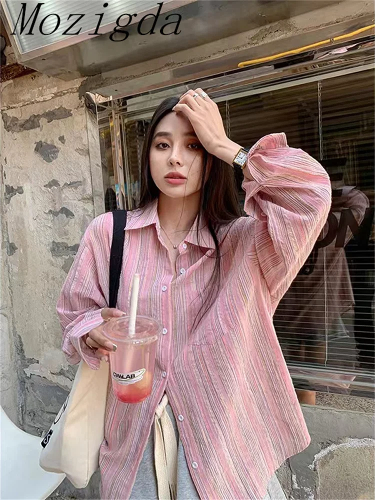 Lazy Oaf Spring Striped Women Shirt Korean Fashion Striped Wild Office Oversized Women Blouse Vintage Elegant Ladies Tops