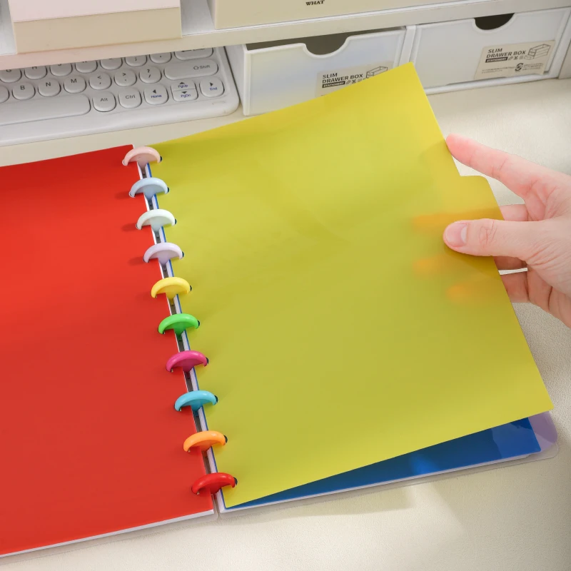Colorful Mushroom Hole Buckle Loose-Leaf Notebook, A5, A6, B5 Three Sizes, Transparent Pu Material Waterproof Hard Cover, but Also Contains Content