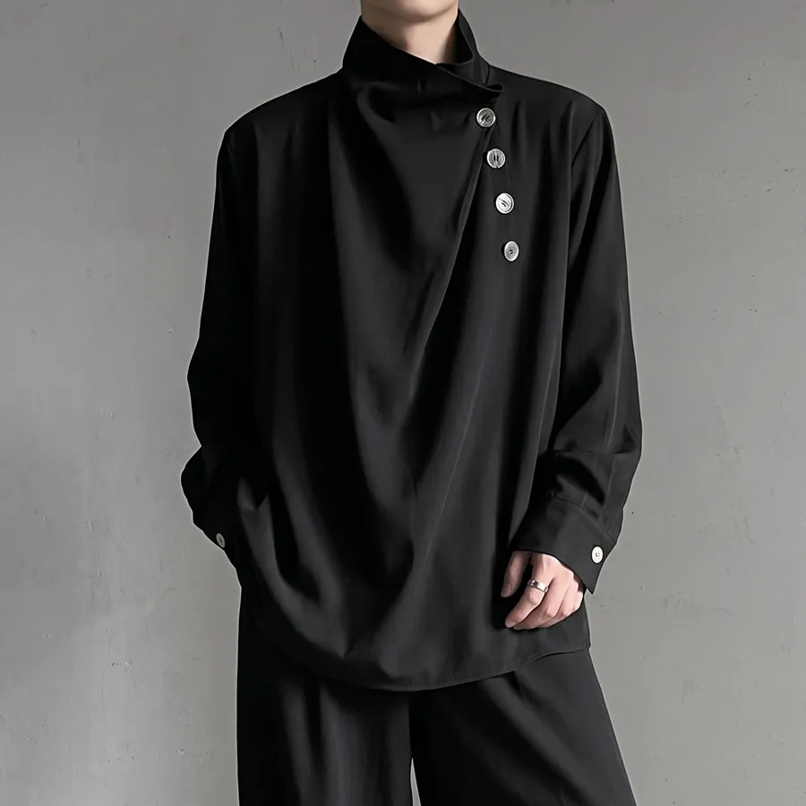 Fashion Irregular Designer Stand Collar Pullover Shirts Man Luxury Long Sleeved Men Shirt Coat Handsome Personality Streetwear