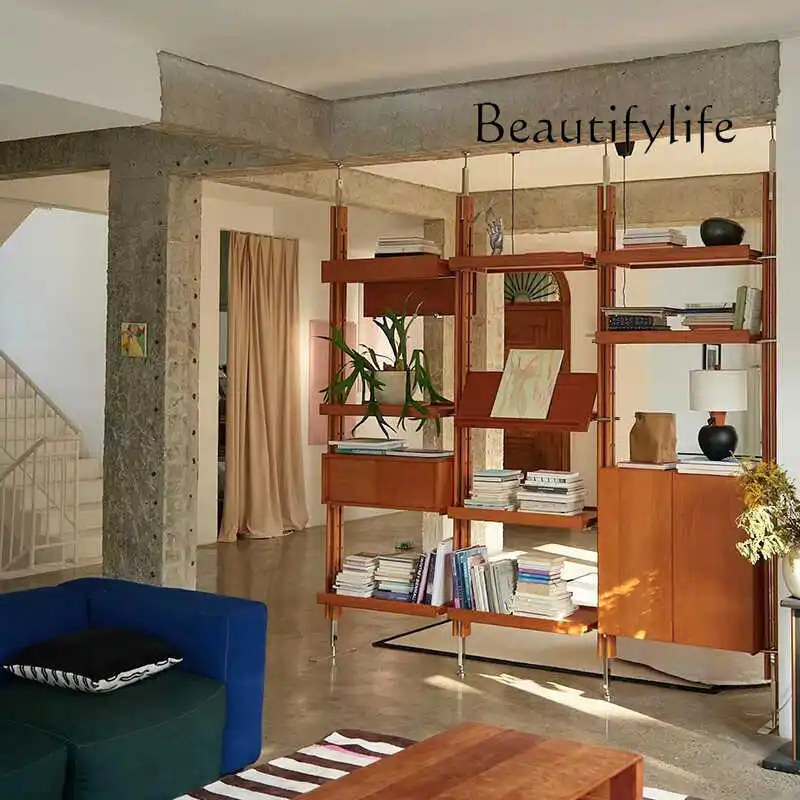 

Pure red oak non-punching retro wall combination shelf system bookshelf TV wall hanging indomitable partition