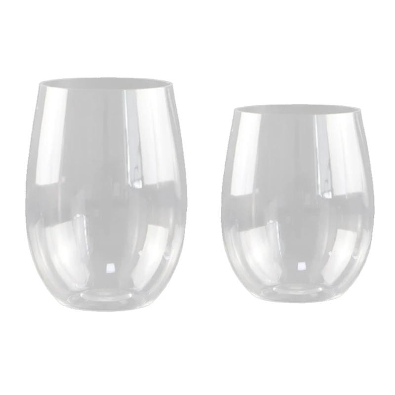 Plastic Stemless Wine Glasses Disposable 12 Oz 16 Oz Clear Plastic Wine Cups Shatterproof Recyclable and BPA