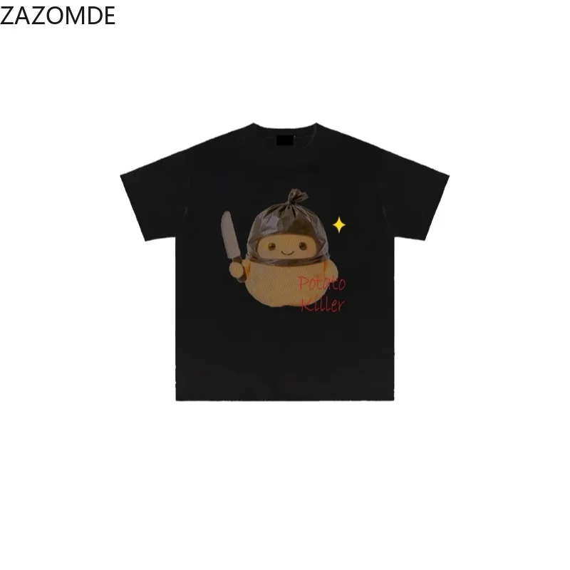 ZAZOMDE Funny Creative Aesthetic Unisex Short Sleeve T-shirt Unique Print Casual Oversized Breathable Cotton Streetwear Tops