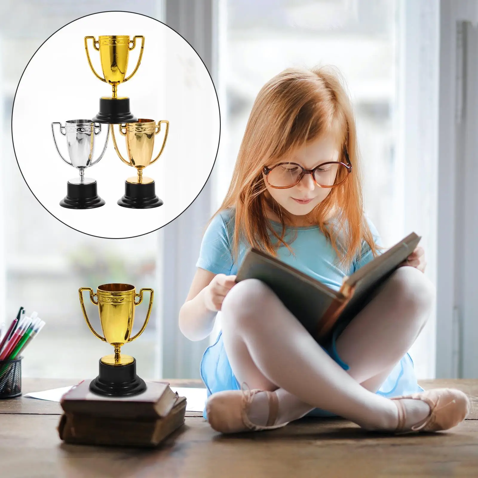 3 Pcs Mini Trophy Decoration Plastic Gold Kids Toy Trophies Party Favors Sports Game Reward Small Trophy Base