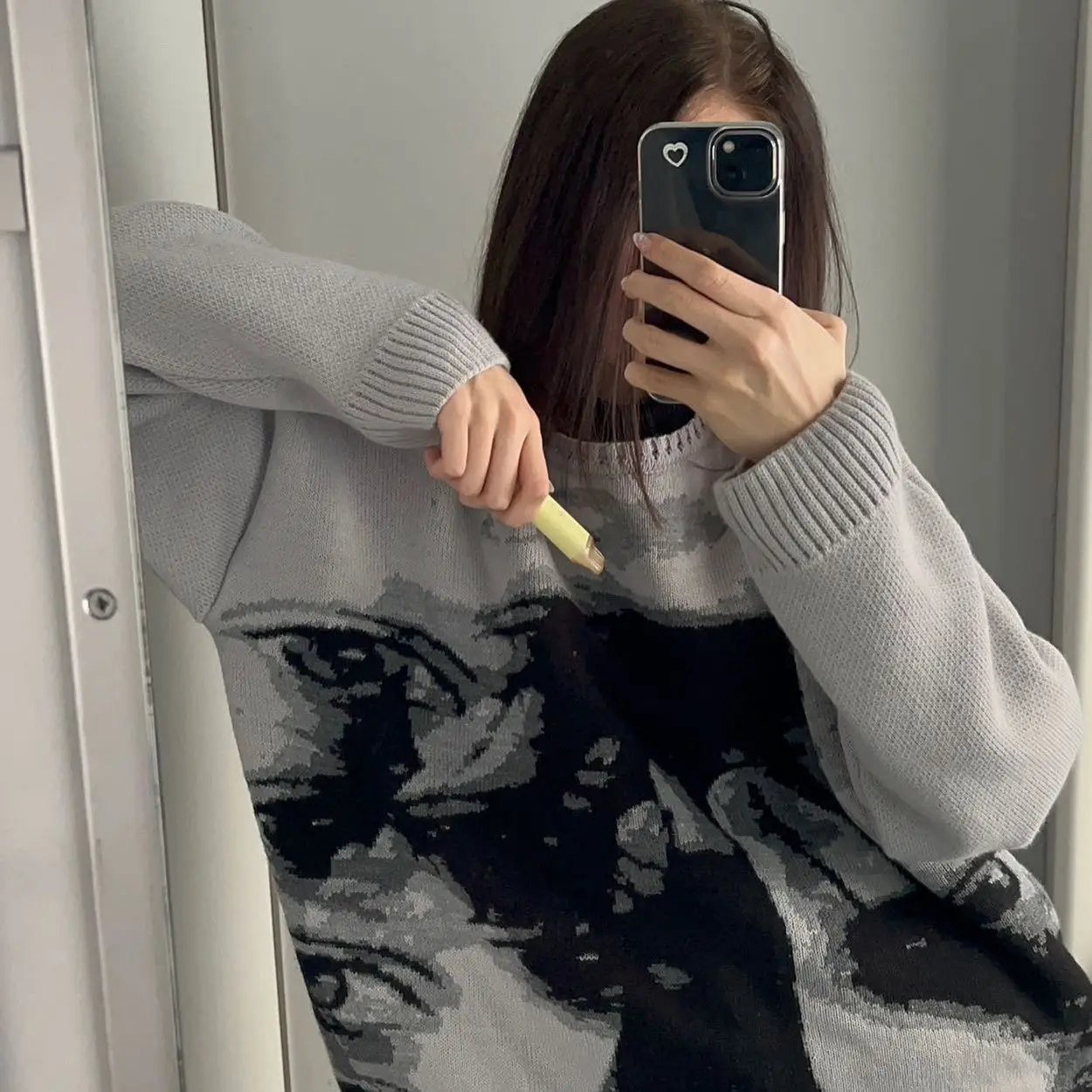 

Свитер вязаный для мужчин и женщин, Свободный Топ с модным трендовым принтом в стиле Харадзюку, Повседневная Уличная одежда, пуловер, Y2K