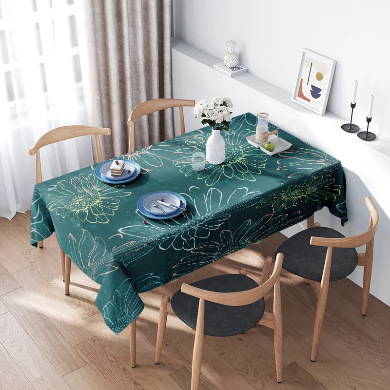 Green Floral Tablecloth Home Decor Dining Cover Soft Matte Print for Kitchen Easy Washable Large Size 180x240cm (Turquoise)