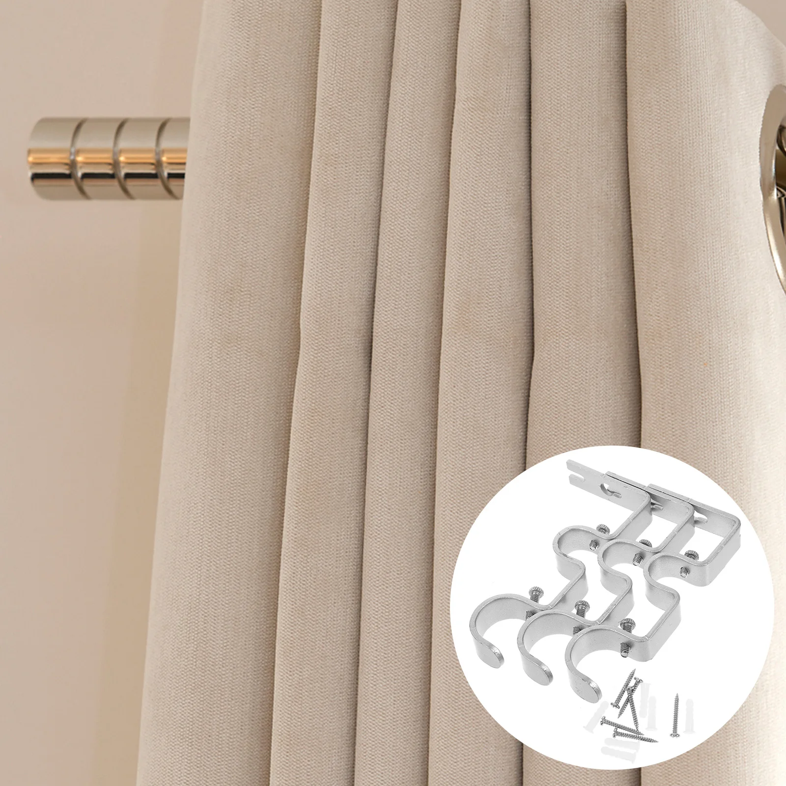 

3Pcs Curtain Rod Bracket Double Rod Heavy Duty Support Frame for Office Living Room Bedroom Window Decor Curtain Accessorie