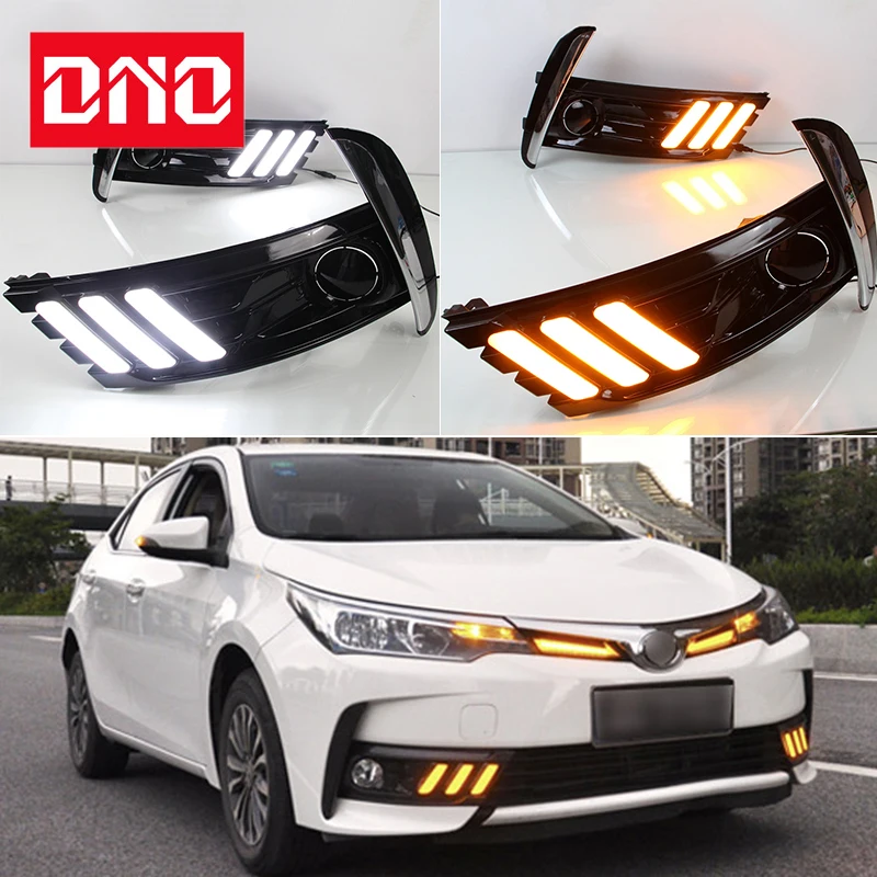 

Car LED DRL 12V Daylights For Toyota Corolla 2016 - 2018 Yellow Turn Signal Daytime Running Headlamps Auto Driving Lamp Foglamp