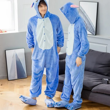 Adultos kigurumi macacão casal flanela pijamas unisex ponto dos desenhos animados animal pijamas conjunto inverno quente flanela com capuz pijama feminino