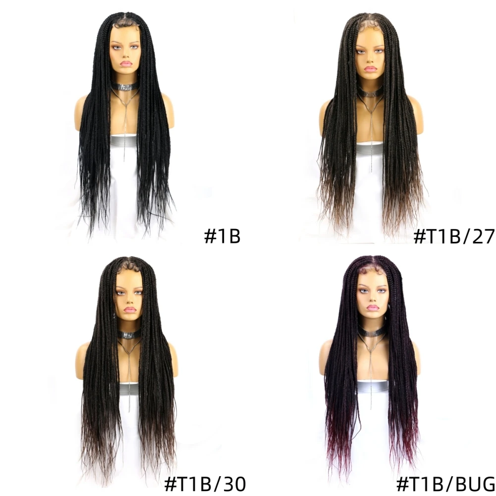الاصطناعية صندوق الضفائر الكروشيه الدانتيل الباروكة طويل مستقيم شعر مضفر الباروكات 32 بوصة أومبير الاصطناعية صندوق الضفائر شعر مستعار درجة حرارة منخفضة شعر مستعار