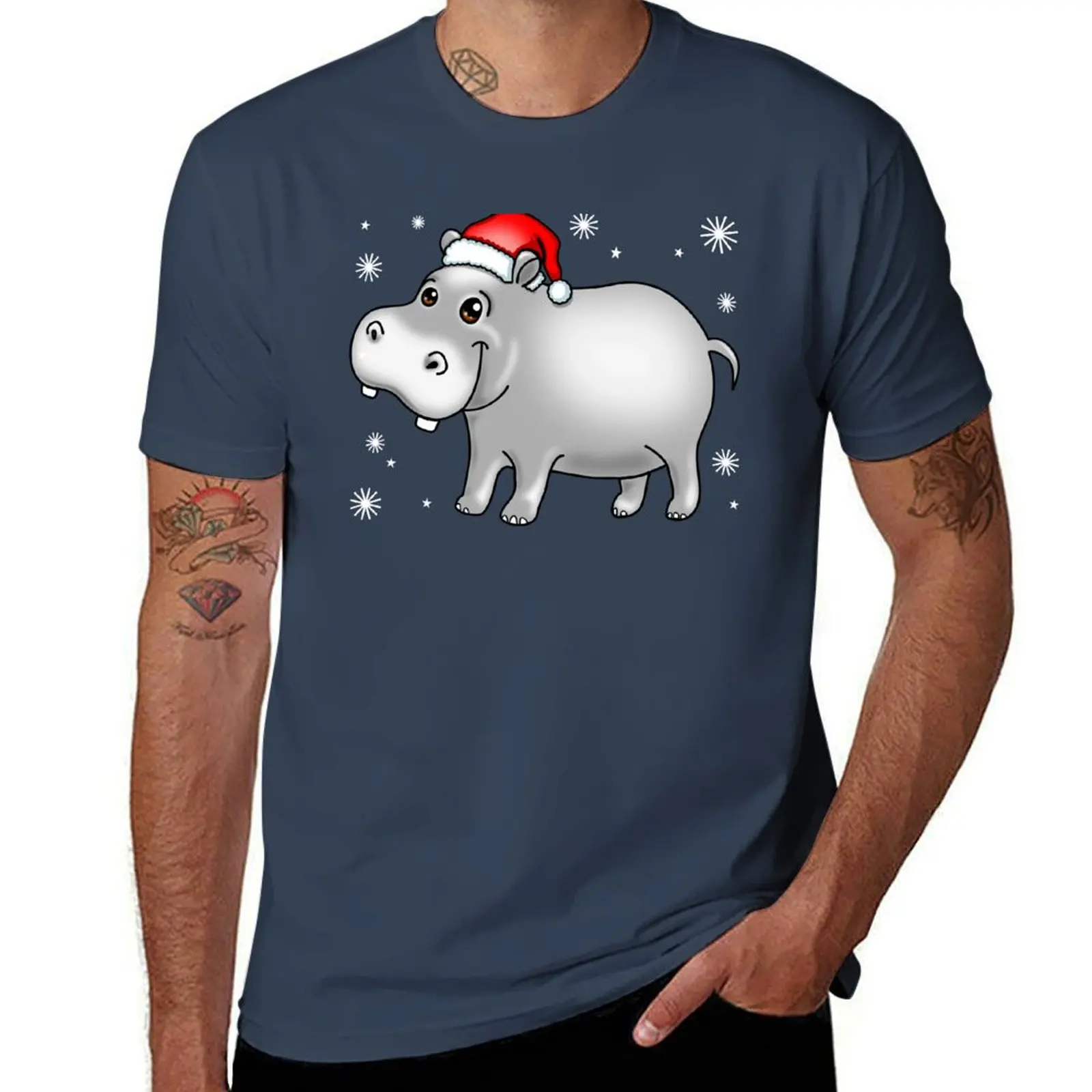 Hippopotamus Cute Christmas Hippo For T-Shirt Work Wear Short Sleeve T-Shirt
