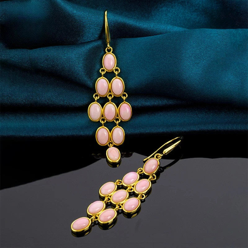 

Pink Queen Conch Shell Earrings for Women, Vintage Palace Style Dangle Earrings with Tassels, Elegant Bridal Party Jewelry