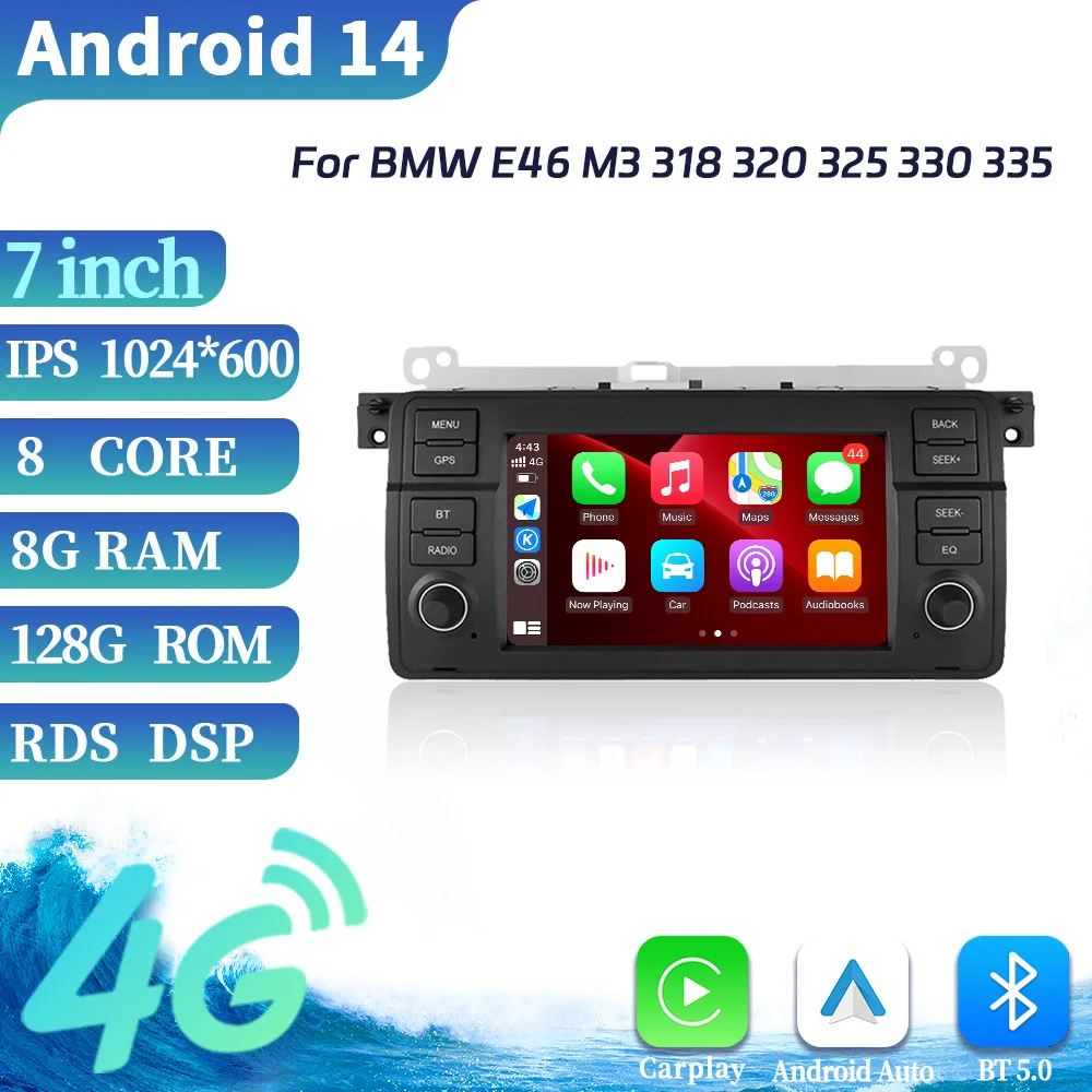 For BMW 3-Series 3 Series E46 1998-2006 Car Radio Android 14 Wireless Carplay Multimedia Player GPS Navigation Autoradio