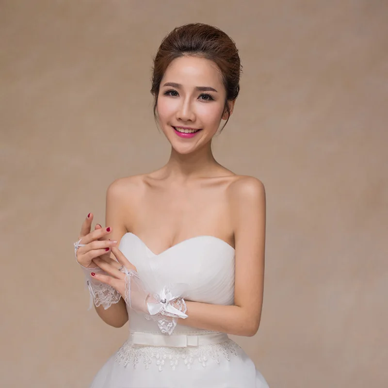 White Wedding Elegant Beading Bow Gloves Wedding Accessories