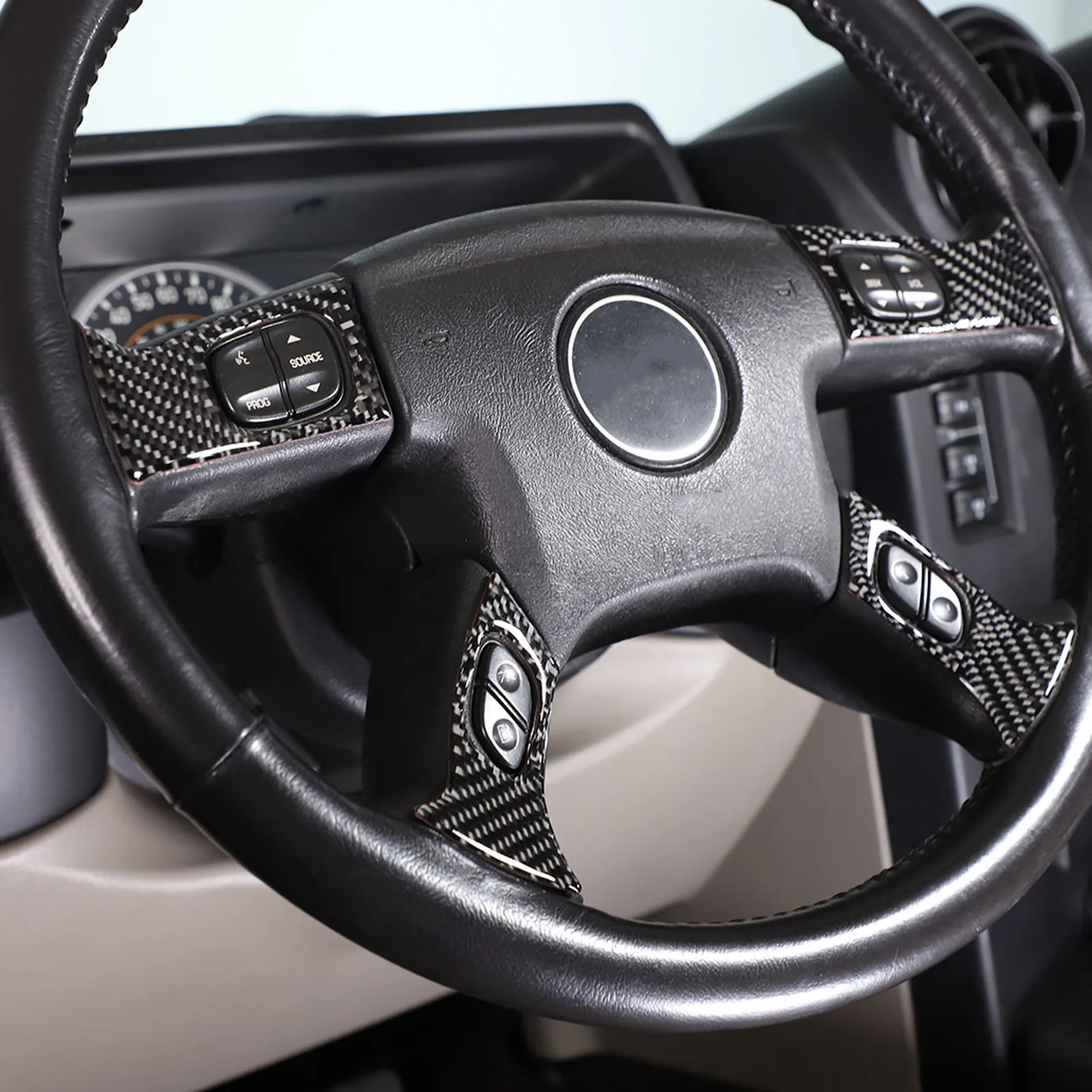 For Hummer H2 2003 2004 2005 2006 2007 PVC Black Carbon Fiber Car Steering Wheel Cover Trim Sticker Decoration Accessories 4pcs 4