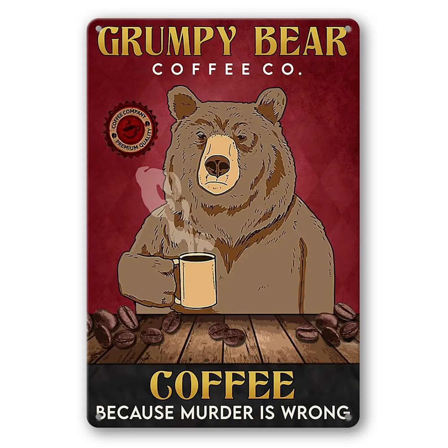 Bear, Coffee Co. Coffee لأن القتل خاطئ، ريترو معدن القصدير تسجيل حانة بار رجل الكهف نادي الديكور (Tin-17)