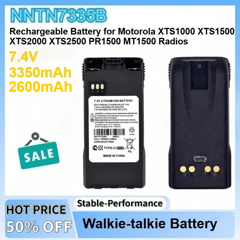 7.4V 2.6Ah/3.35Ah NNTN7335B Type-C USB Rechargeable Battery for Motorola XTS1000 XTS1500 XTS2000 XTS2500 PR1500 MT1500 Radios