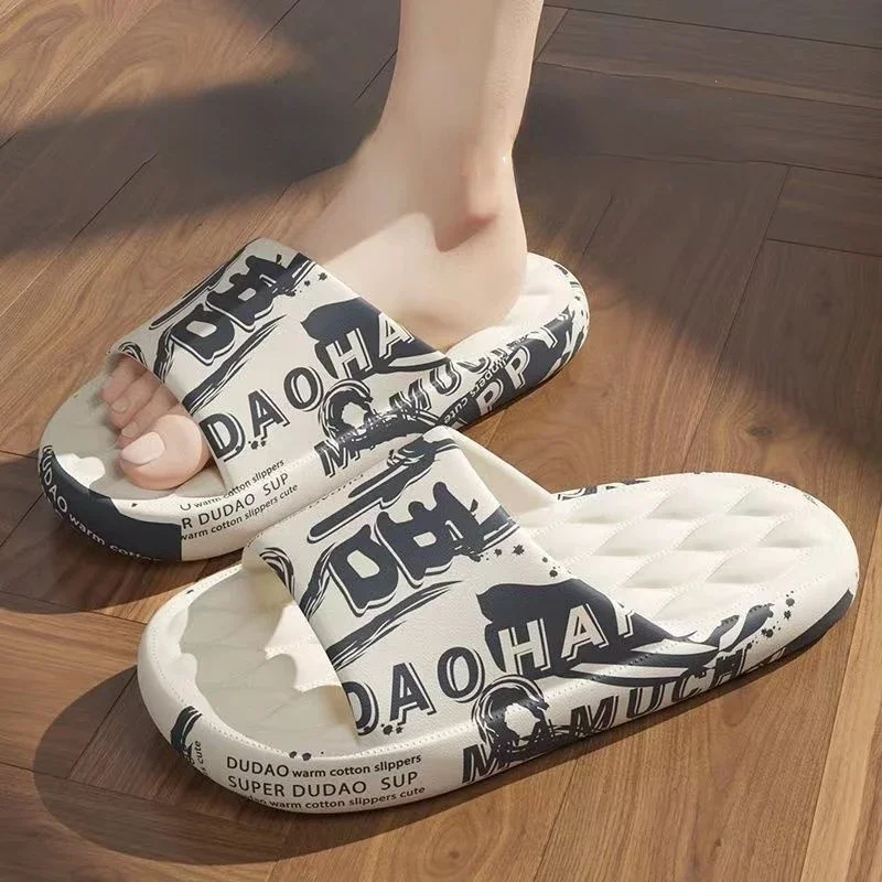 2024 Mens Summer Slippers Beach Sandals Flip Flop Printing Thick Soled Boys Girls Unisex Home Bath Shoe