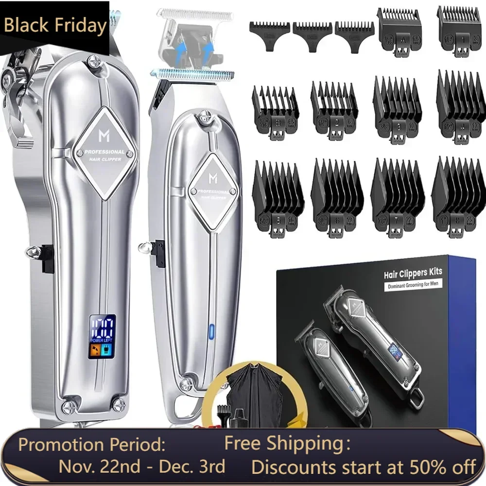 

Professional Hair Clippers and Trimmer Kit for Men, Cordless Barber Clipper T Blade Outliner, with 13 Premium Guards,LED Display