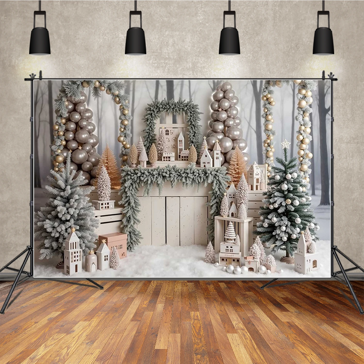 

MOON.QG Backgrounds For Photographs Party Xmas Trees Wood White Fireplace Christms Custom Backdrop Photoshoot Kids Photocall