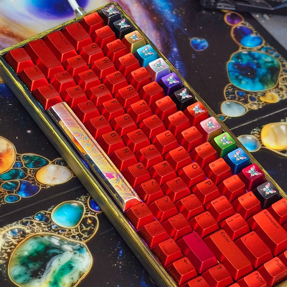 Colorful Butterfly Metal Keycaps Set Custom Multi‑Color 1u 3D Curved Relief Handmade Keycaps for Mechanical Keyboard Accessories