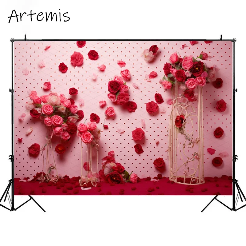 Valentine's Day Photography Backdrop Roses Luxurious Polka Dot Fairycore Gossamer Fabrics LOVE Birthday Background Photo Studio